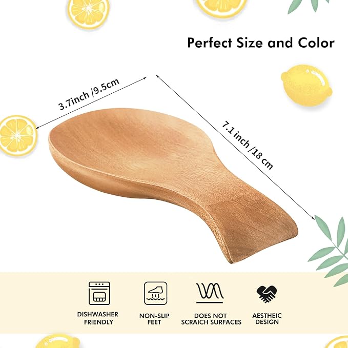 Patelai Acacia Wood Spoon Rest for Stove Top Bamboo Holder for Spatula Rest for Kitchen, Counter Spoon Holder for Countertop, Modern and Rustic for Farmhouse as Dining Table Decoration(Wood Color)