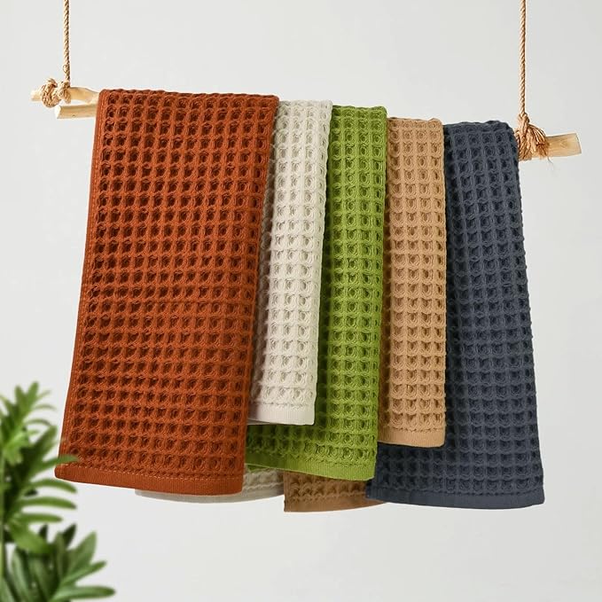 Jacquotha Waffle Hand Towel Set (5 Colors) – Cotton Soft Lint-Free Quick Drying Towels for Family, Bathroom, Gym, Spa, Kitchen, 13” x 29”