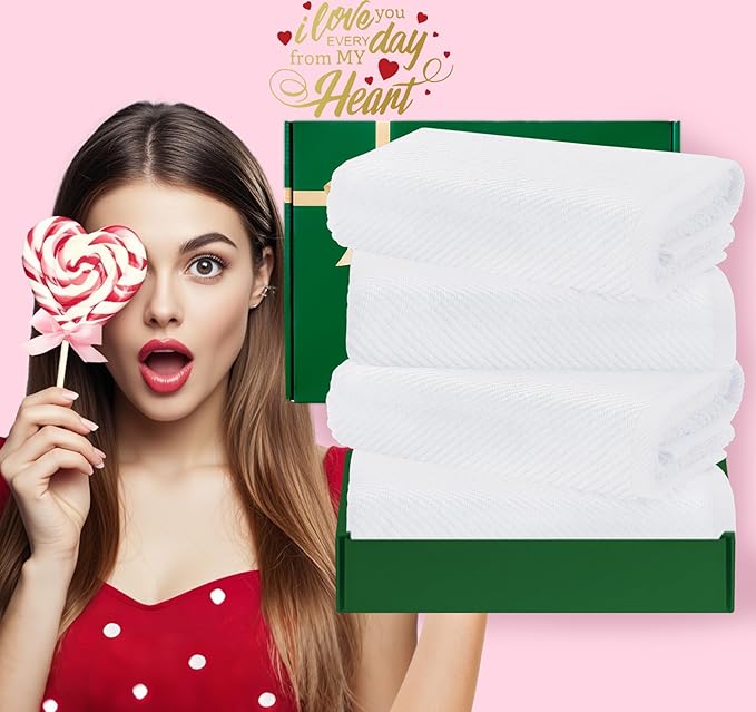 VOOVA & MOVAS White Hand Towels - 100% Cotton | Lightweight | Thick | Quick Dry | Soft | Absorbent, 4 Pack Large 18" x 28", Bath Hand Towels for Bathroom, Luxury Towel Gift Set