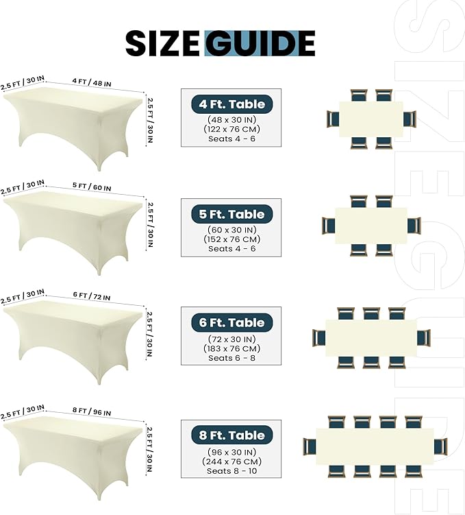 Utopia Kitchen 6FT Spandex Tablecloth [1 Pack, Ivory] 200 GSM Stretch, Fitted, Washable and Wrinkle Resistant Table Cloth Rectangle Cover for Trade Shows, Wedding, Parties [72Lx30Wx30H Inch]