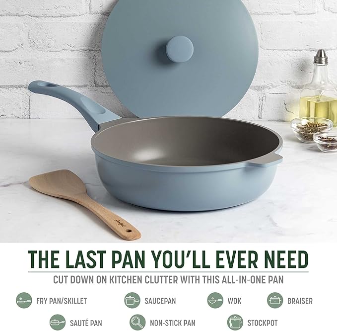 Goodful All-in-One Pan, Multilayer Nonstick, High-Performance Cast Construction, Multipurpose Design Replaces Multiple Pots and Pans, Dishwasher Safe Cookware, 11-Inch, 4.4-Quart Capacity, Blue Mist