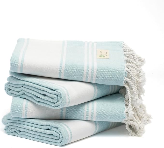 Salt Earth Cotton Turkish Beach Towel, Set of 4-36" X72" Large Bath Towels, Quick Dry Towel, Bathroom, Beach Essentials, Gym, Quick Dry for Shower, Lightweight Large Towels for All (Aqua)