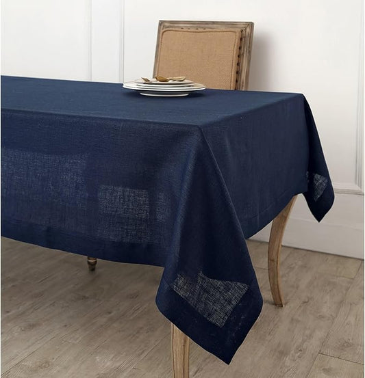 Solino Home Navy Blue Linen Tablecloth 60 x 144 Inch - 100% Pure Linen Table Cloth for Rectangle Tables - Fete, Machine Washable Tablecloth for Holiday, Winter, New Year