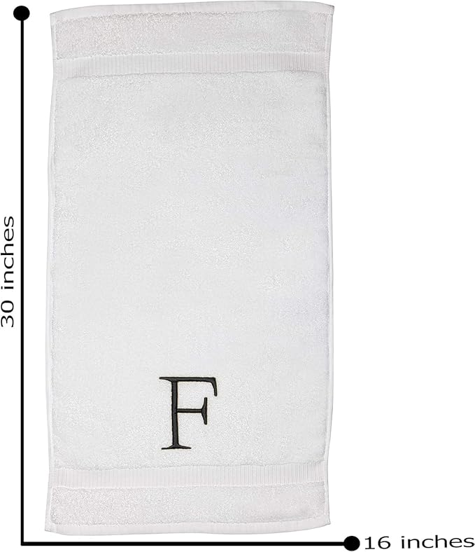 Dark Gray Monogrammed Hand Towel for Bathroom - Initial Hotel Quality Decorative Embroidered Luxury Towel for Powder Room, Spa - GOTS Organic Certified - Pack of 2, Letter F