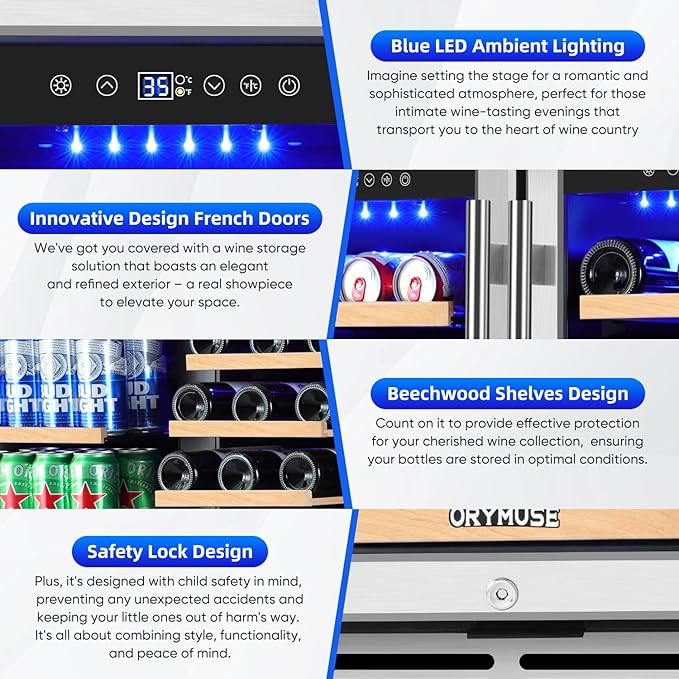 Wine and Beverage Refrigerator 30 Inch, Beverage Fridge Dual Zone with Upgraded Cooling, Wine Beverage Cooler Built-in or Freestanding, 30 Bottles and 110 Cans Large Capacity