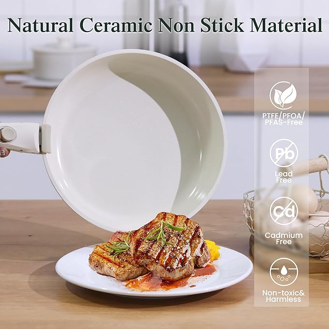 8 PCS Kitchen Cookware Set Pots and Pans Sets Non Stick, Induction Pan Set with Detachable Handle for RV Cookware,Oven Safe, PFOA Free