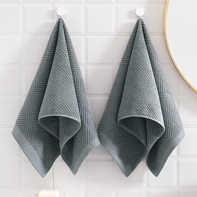 sense gnosis Grey Herringbone Striped Hand Towel Premium 100% Cotton Ultra Soft Highly Absorbent 2 PC Hand Towel Set for Bathroom 13 X 29 Inch
