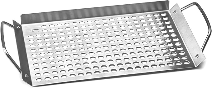 Outset 76631 Stainless Steel Grill Topper Grid, 11"x7" BBQ Pan With Handles