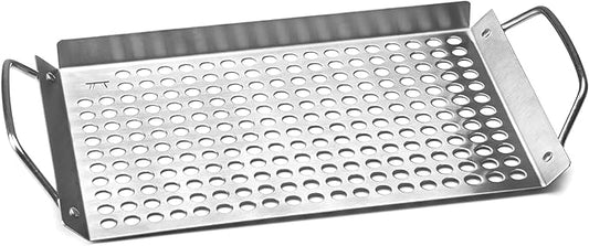 Outset 76631 Stainless Steel Grill Topper Grid, 11"x7" BBQ Pan With Handles