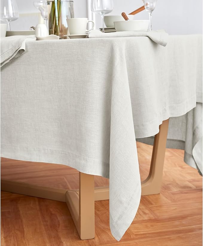 Solino Home Linen Tablecloth 70 x 132 Inch - 100% Pure Linen Light Flax Table Cloth for Rectangle Tables - Sonoma, Machine Washable Tablecloth for New Year