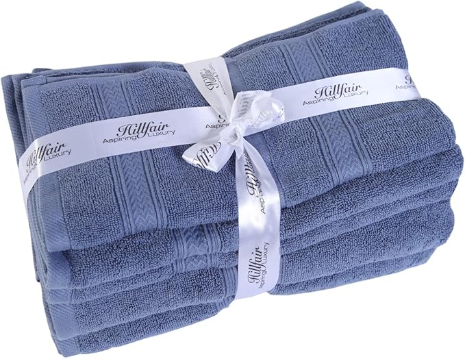 Hillfair Premium 600 GSM 6 Piece Cotton Towel Set - 2 Bath Towels, 2 Hand Towels, 2 Washcloths - Blue - Machine Washable, Hotel Quality, Super Soft & Highly Absorbent