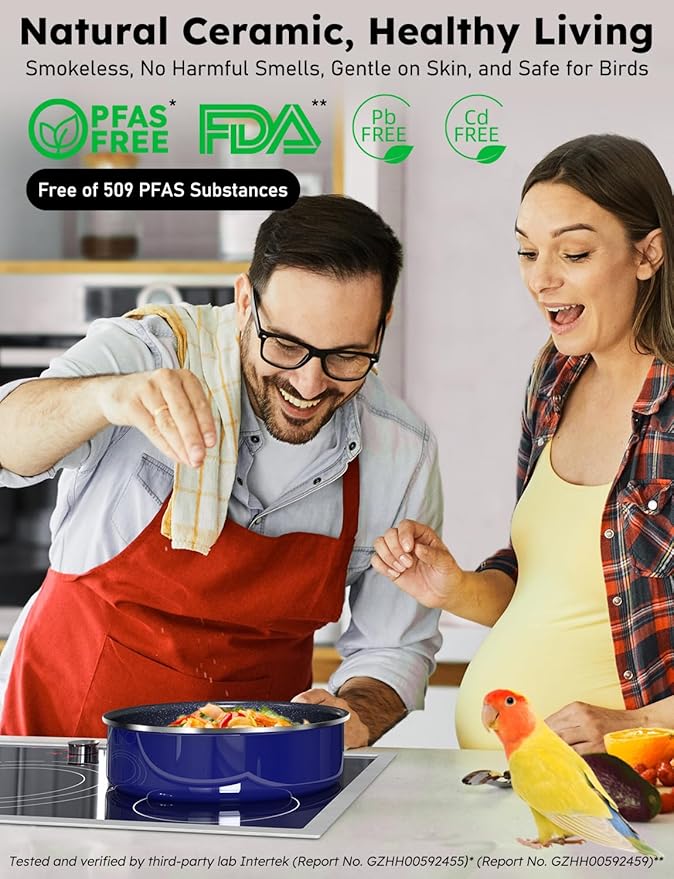 Pro DUXANO 12PC Nonstick Pots and Pans Set&Hybrid 3-Ply Stainless Steel Skillet, High Heat Sear&Fry, 2-Layer Ceramic Induction Cookware, 9H Scratch-Resistant&Anti-Warp,PFAS Free,All Cooktop/Dishwasher