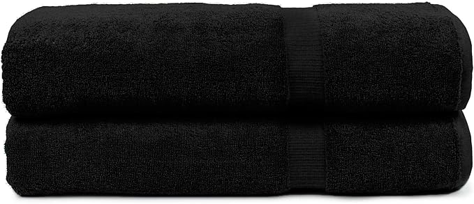 Luxury Hotel & Spa Quality, Quick Dry 100% Turkish Cotton 700 GSM, Eco Friendly Towel, for Bathroom Oversize Dobby Border Bath Towels 35 X 70 (Bath Sheet Towel Set of Black)