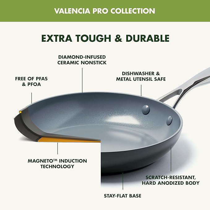 GreenPan 22 Piece Valencia Pro Ceramic Nonstick Cookware Set, PFAS-Free, Induction Ready, Hard Anodized Pots & Pans with Lids, Compatible on All Cooktops, Dishwasher & Oven Safe, Gray