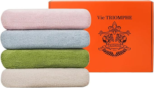 Vie Triomphe Facial Towels Washcloth (4 Pieces Plain and Elegant Face Towel Pro) Luxury Hand Towels for Bathroom,100% Cotton Quick Dry Absorbent Soft Hand Towel Set 13.38 * 31.49 Inch Wash Clothes