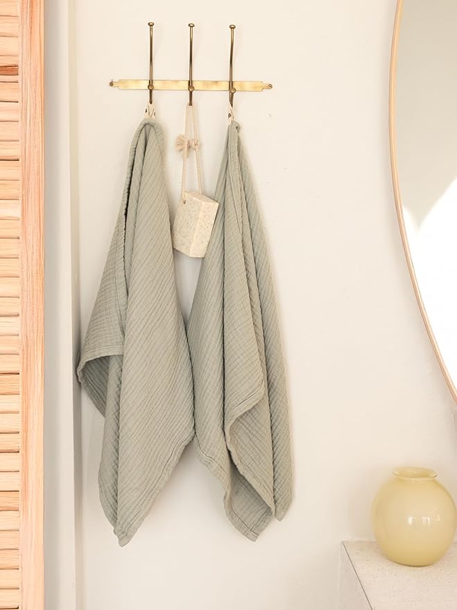 4 Pieces Muslin Towel Set for Bathroom, Luxury 100% Turkish Cotton Thin Soft Quick-Dry Lint-Free Large Size Bath Hand Towel Sets (Sage Green, 2 Bath & 2 Hand Towel Set)