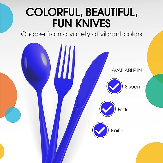Party Solids Dark Blue Plastic Forks 200 Pcs Dark Blue Forks Disposable Utensils Heavy Duty Plastic Cutlery Set Disposable Cutlery Sets Flatware Sets Silverware Set Party Supplies & Party Tableware