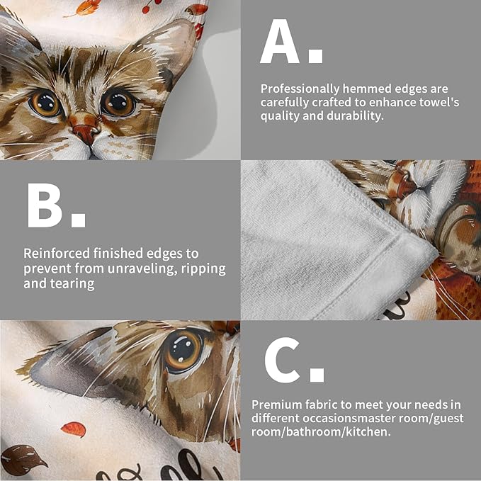 Imiss Fall Maple Leaf Hand Towels - Watercolor Cat Decorative Bathroom Towel Small Fingertip Towels Set of 2 Autumn Seasonal Guest Towels for Gym,Spa,Hotel