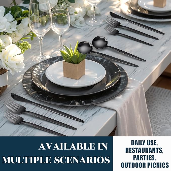 NOCCUR 40-Piece Stainless Steel Black Silverware Set for 8 - Black Utensils Set Include Knives Spoons and Forks for Home/Party/New Year