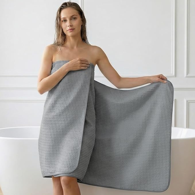 REDKISS 8 Pack Microfiber Waffle Bath Towels - Gray Waffle Towels for Bathroom, Extra Large, Highly Absorbent, Quick Dry Bath Towel Set, Lint Free Bathroom Towel for Gym, Shower, Hotel and Spa