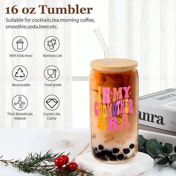 Godmother Proposal Gift for Women - Will You Be My Godmother Pregnancy Announcement Gifts - Christmas, Birthday, Mother's Day - 16 Oz Coffee Glass