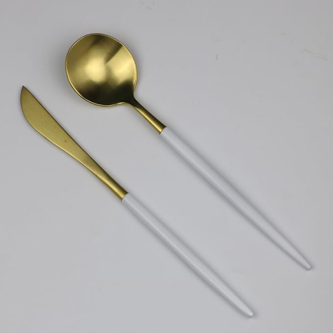 20-Pieces Luxury White Handle Gold 18/10 Stainless Steel Flatware Set, Matte Finish, Service for 4