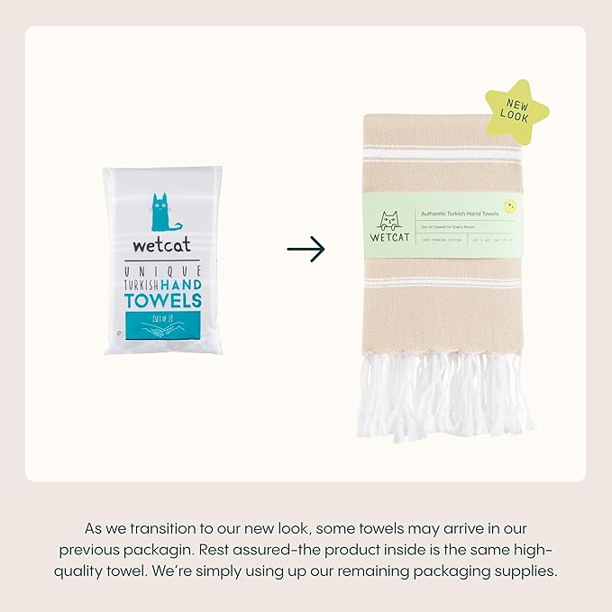 WETCAT Turkish Hand Towels with Hanging Loop, Set of 2 (20" x 30") 100% Turkish Cotton, Pre-Washed, Quick Drying, for Kitchen or Bathroom - Black