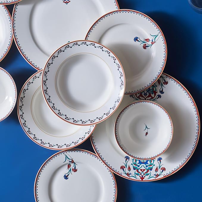 Karaca Nakkas 24-Piece Porcelain Dinner Set for 6 People, Unique Design, Crockery and Plates, Daily and Special Occasions, Chic and Elegant Table Service