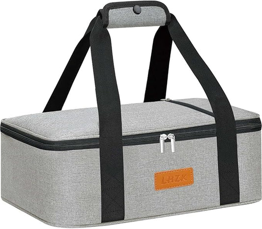 LHZK Insulated Casserole Carriers for Hot or Cold Food, Lasagna Holder Tote for Potluck Parties, Beach, Picnic, Travel, Fits 11x15 or 9x13 Dish (Grey)