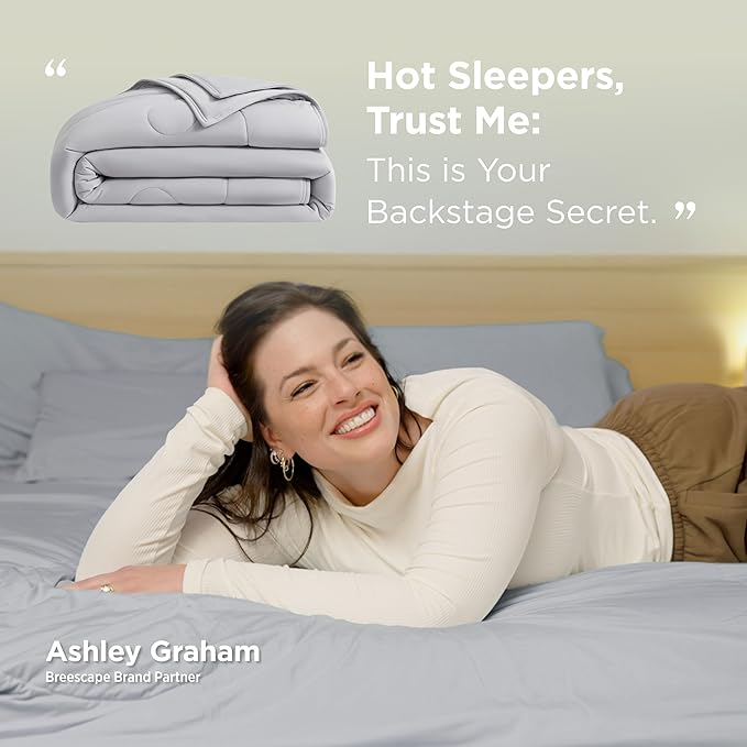 Breescape Cooling Comforter King Size - BlendTek™ Q-Max>0.46 Tech, Breathable Blanket for Hot Sleepers & Night Sweats Relief, Premium Lightweight Summer Bedding, 106x96 Inches, Misty Gray