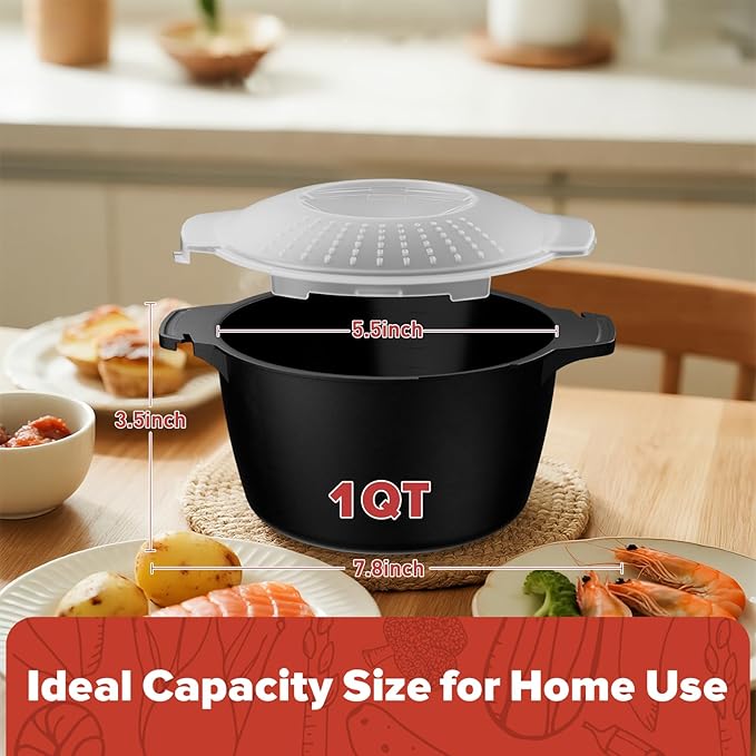 Small Microwave Cookware Steamer 1 Quart - AJXX Micro Cookware Vegetable Steamer for Cooking, Microwave Cooker with Food Container, Removable Filter and Lockab - BPA Free, Dishwasher Safe