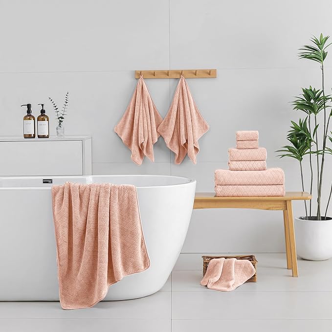 Hailea Luxury Bath Towels Set - 12 Piece (4 Large Bath Towels,4 Hand Towels,4 Washcloths), 100% Microfiber,Extra Absorbent Super Soft & Quick Dry,Complete Family Pack for Bathroom Gym Pool,Orange