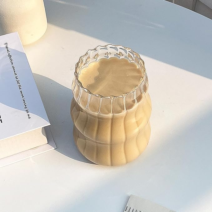 Ribbed Glass Cup 18 Oz Vintage Drinking Glassware Creative Ripple Glasses for Iced Coffee Juice Beverage Milk Cocktail Cute Wavy Glass Cups