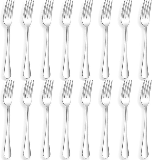 16 Piece Dinner Forks, 8 Inch, Top Food Grade Extra-Fine Stainless Steel Silverware Forks，Silverware Set, Dishwasher Safe （Silver)