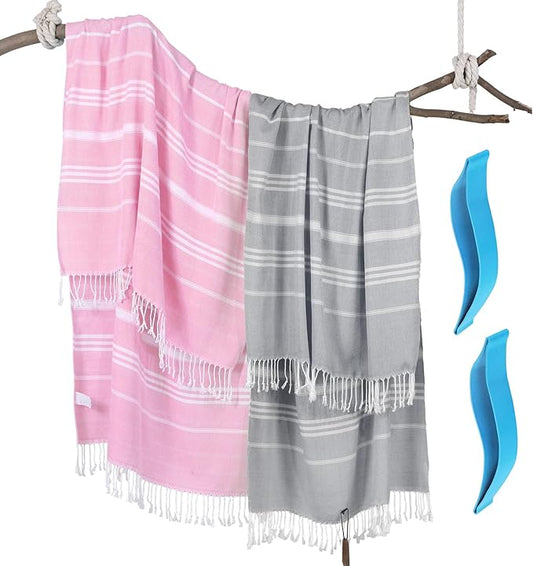 2 Packs Cotton Turkish Beach Towels Sand Free Quick Dry Oversized Extra Large Xl Big Adult Travel Vacation Essentials Bathroom Pool Swim Towel Cruise Accessories Must Haves Clearance Stuff Necessities