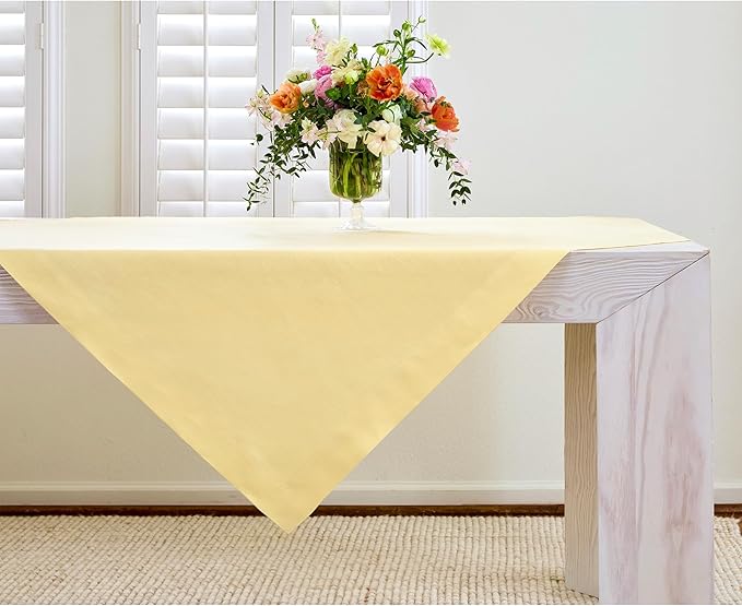 Solino Home Linen Tablecloth 52 x 52 Inch - 100% Pure Linen Golden Straw Square Tablecloth - Fete, Machine Washable Table Throw