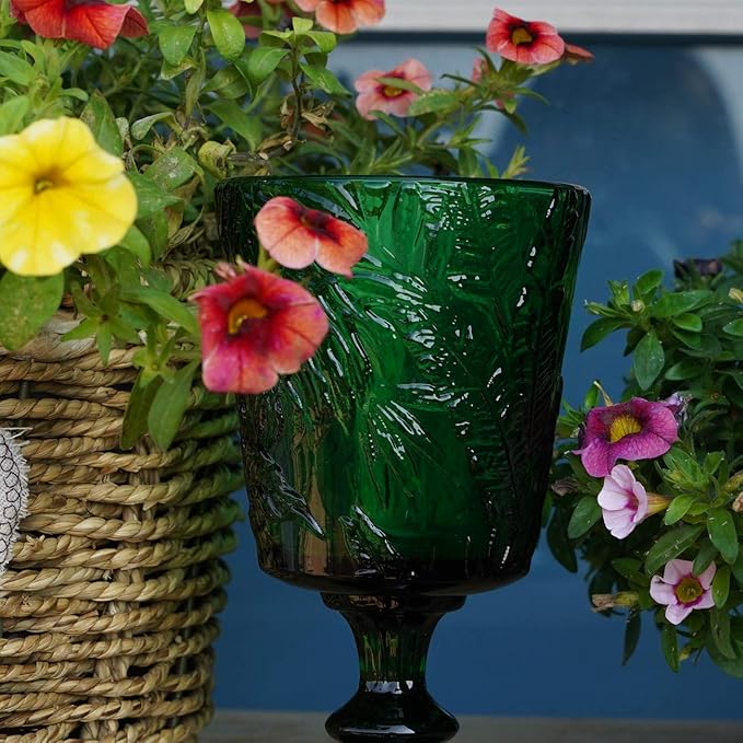 Jomop Handmade Pressed Colored Stemmed Wine Glasses Set Green Set of 4 Retro Christmas Vintage Glassware (4, Wine Goblet)