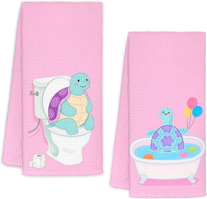 Sea Turtle Bathroom Hand Towels Set of 2, Turtle Bathroom Decor,Funny for Turtles Lovers Decorative Hand Towels for Kids Bath Room Washroom Toilet, 16x24 Inch