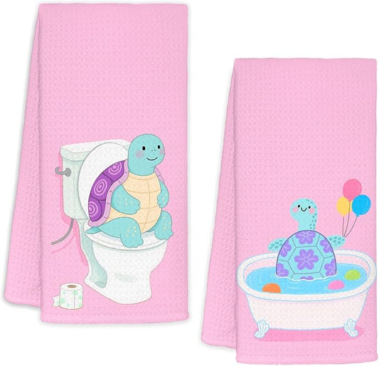 Sea Turtle Bathroom Hand Towels Set of 2, Turtle Bathroom Decor,Funny for Turtles Lovers Decorative Hand Towels for Kids Bath Room Washroom Toilet, 16x24 Inch