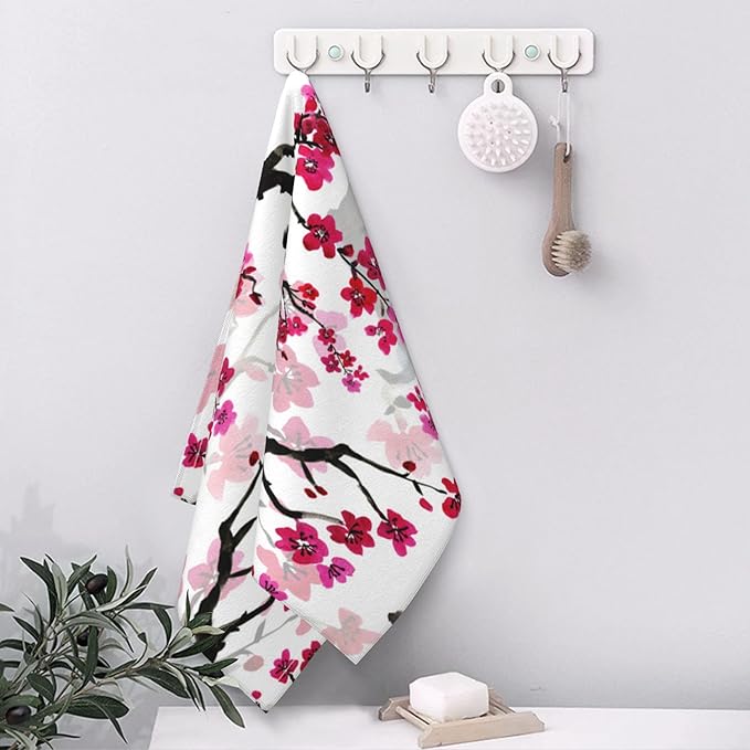 Hand Towels Set of 2 Pink Blooming Flowers Towels for Bathroom Soft Absorbent Decorative Hand Bath Towels Dish Towels for Kitchen Sports Gym Yoga Home Decor 14 x 28 in