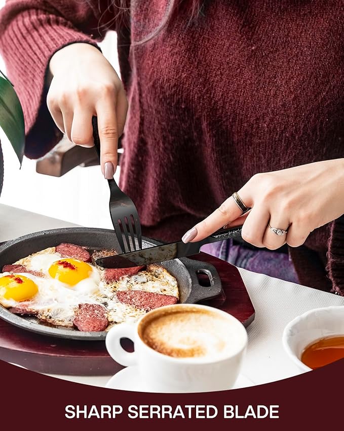 Hammered Black Silverware Set, EUIRIO 20-Piece Cutlery Set for 4, Heavy Duty Stainless Steel Flatware Set, Food-Grade Utensil Sets Includes Spoons Forks and Knives, Mirror Finish Dishwasher Safe