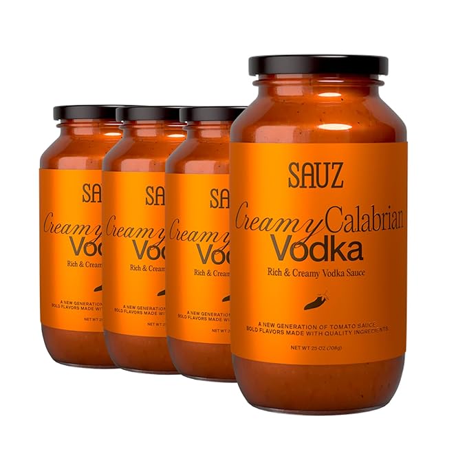 Sauz | Creamy Calabrian Vodka Sauce, 25 Oz Jar (4-Pack), Gluten-Free, Non-GMO, Multi-Use Tomato Sauce with Clean Ingredients – Small Batch Pasta Sauce