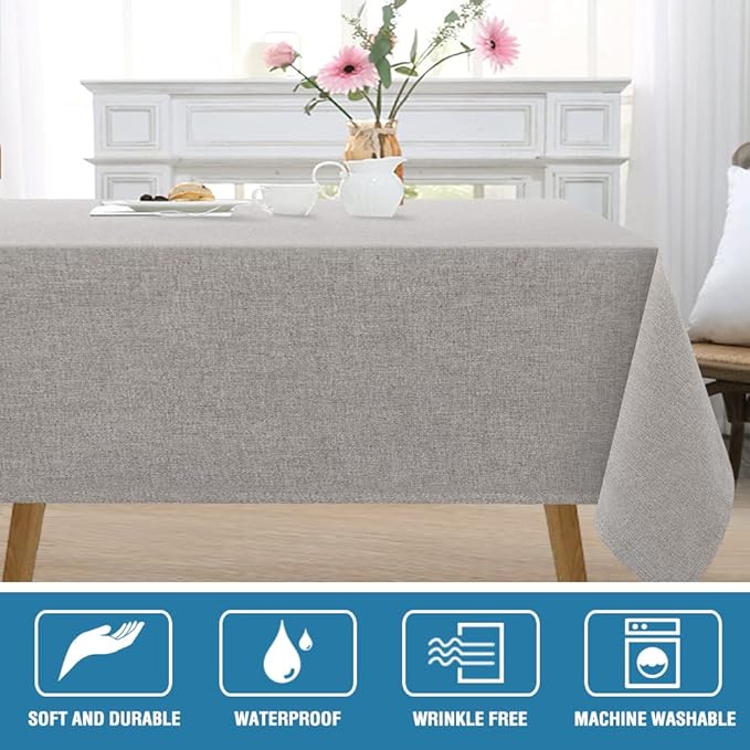 H.VERSAILTEX Linen Textured Tablecloth 60 x 120 Waterproof Decorative Table Cloth Spill-Proof Linen Look Cover for Party Table Extra Soft and Thick Fabric Wrinkle Free, Heather Taupe