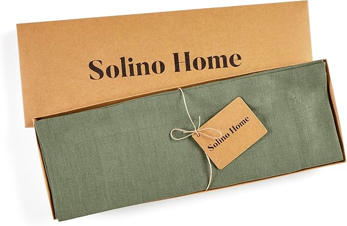 Solino Home Linen Cloth Placemats Set of 4 - 100% Pure Linen Oil Green Placemats 14 x 19 Inch for New Year - Fete