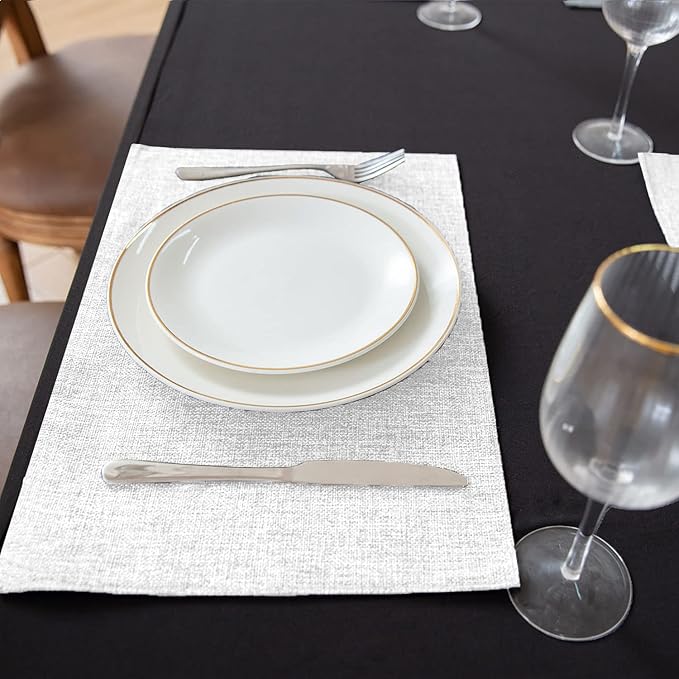 Cloth White Placemats Set of 8, Linen Type Fabric Placemats Machine Washable Heat Resistant Placemats Polyester Place Mats for Halloween, Thanksgiving and Christmas Dining Table (White)