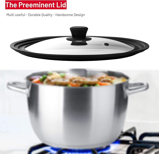 Universal Lids for Pots, Pans and Skillets - Tempered Glass with Vented Silicone Rim and Heat-Resistant Handle - Fits Multiple Cookware Sizes - Dishwasher & Microwave Safe (Single, 11",12",12.5")