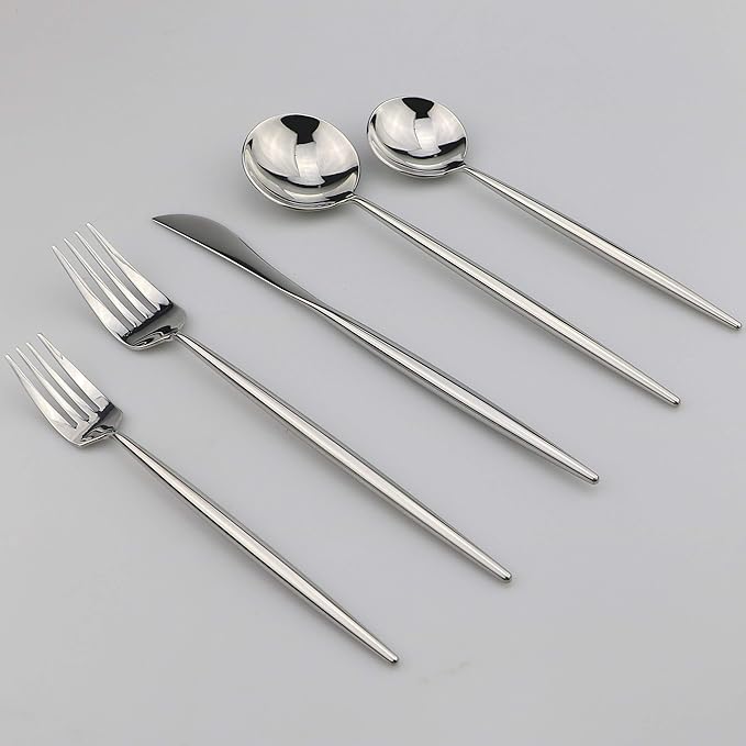 5-Pieces 18/10 Stainless Steel Silverware Set, Mirror Polishing Silver Flatware Set, Kitchen Knife Fork Spoon Utensils, Service for 1