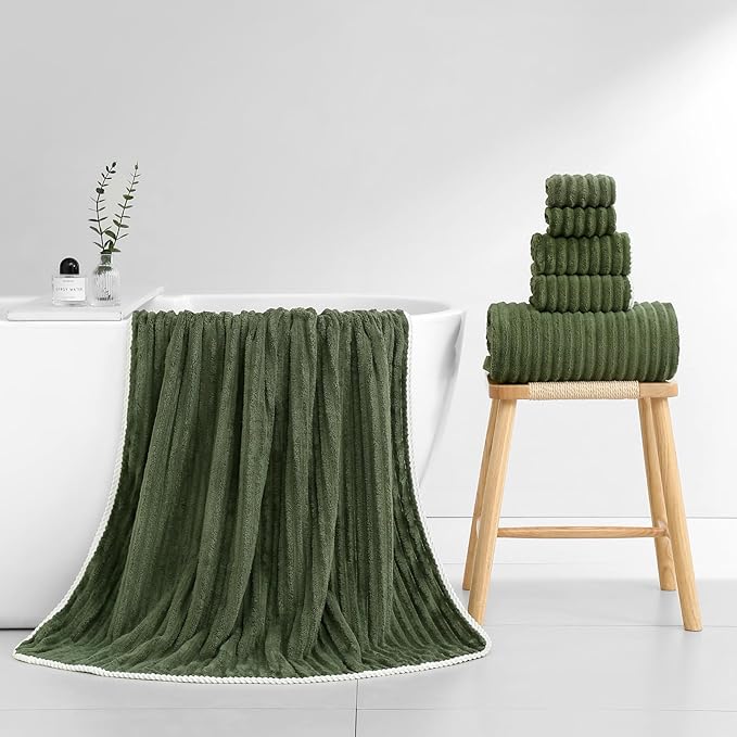 40x80 Inches Bath Sheets Towels for Adults Luxury Microfiber Extra Large Bath Towels for Bathroom Super Soft Absorbent Quick Dry with Hanging Loop(Olive Green,6PCS)