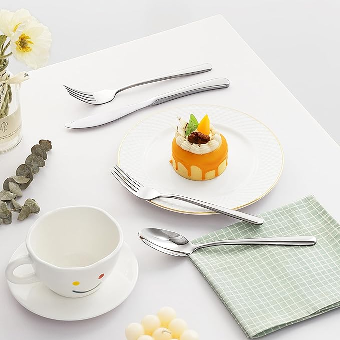 20-Piece Everyday Flatware Set for 4 People - Premium 18/10 Stainless Steel,Durable Metal 304 Feeding, Forged Mirror Satin Finish, Dishwasher Safe Cutlery