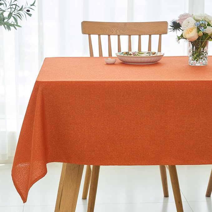 maxmill Rectangular Linen Textured Tablecloth Waterproof Spillproof Wrinkle Free Fall Table Cloth, Dining Room Thanksgiving Decoration, Fabric Table Cover Halloween Tablecloths, 52 x 84 Inch, Rust